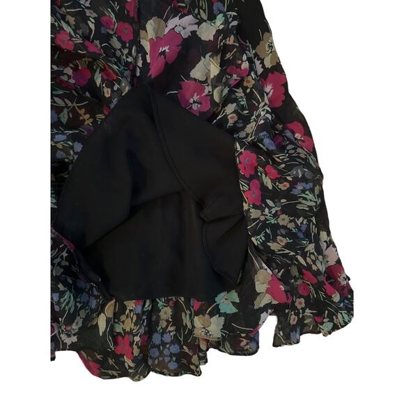 Vintage Women 6 LAUREN by Ralph Lauren Georgette Black Floral Printed Skirt - Picture 3 of 5